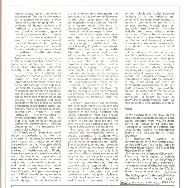 HB 1987 SST Vol17 No1 Sociology and health education in the curriculum 3