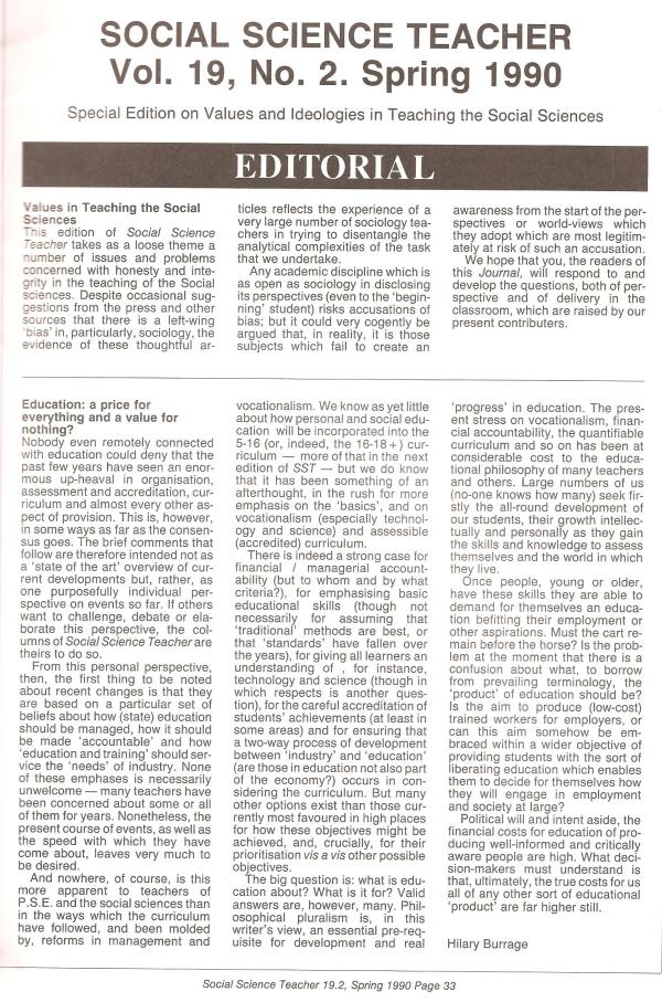 S HB 1990 SST Vol19 No2 Editorial Values and ideologies in teaching the Social Sciences
